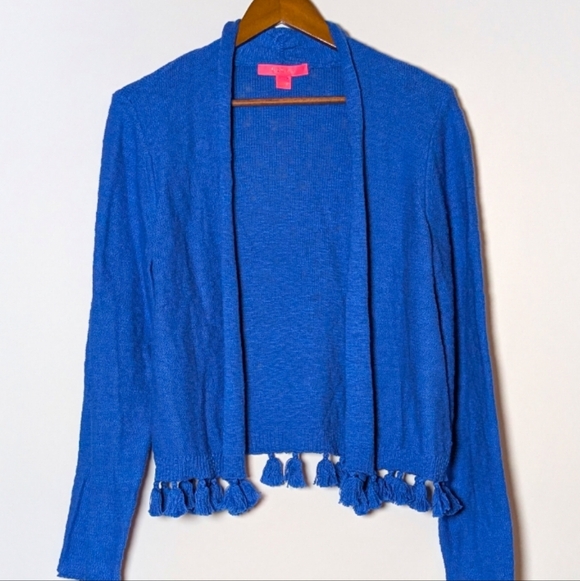 Lilly Pulitzer Sweaters - Lilly Pulitzer Womens Faretta Cardigan Royal Blue Fringe Cotton XL
